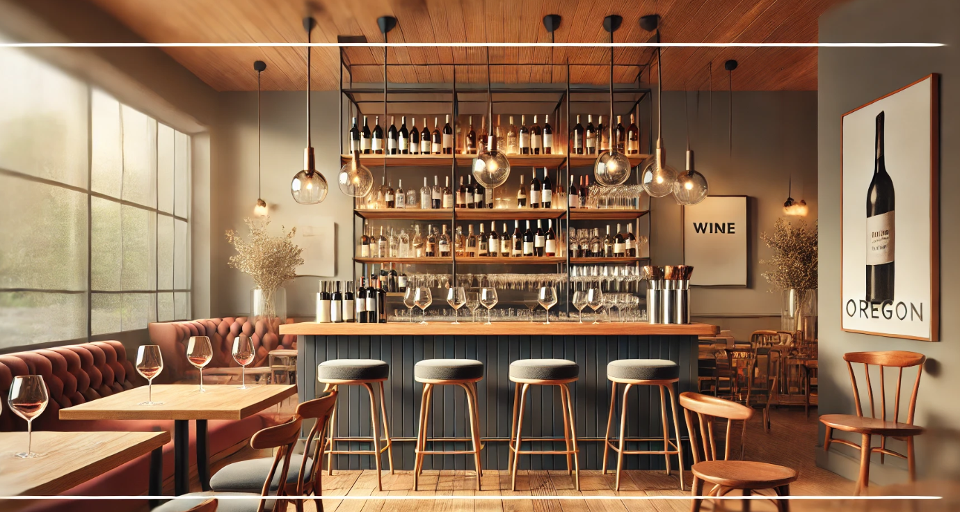 Downtown Bend wine bar at golden hour